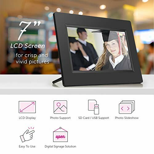 7-inch LCD digital photo frame displaying graduation photo.