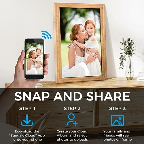 Steps to set up a digital photo frame with a mobile app.