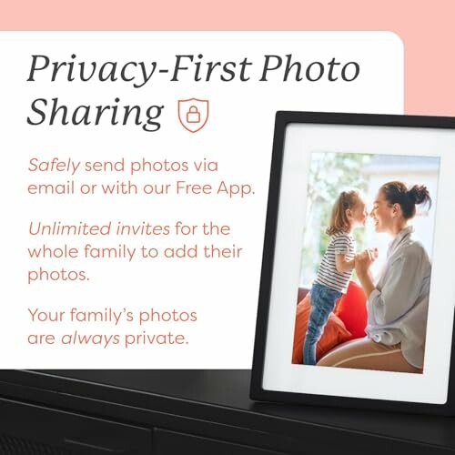 Advertisement for privacy-first photo sharing with a framed family photo.