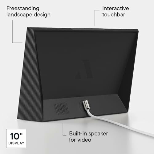 Back view of a smart display with interactive touchbar and built-in speaker.